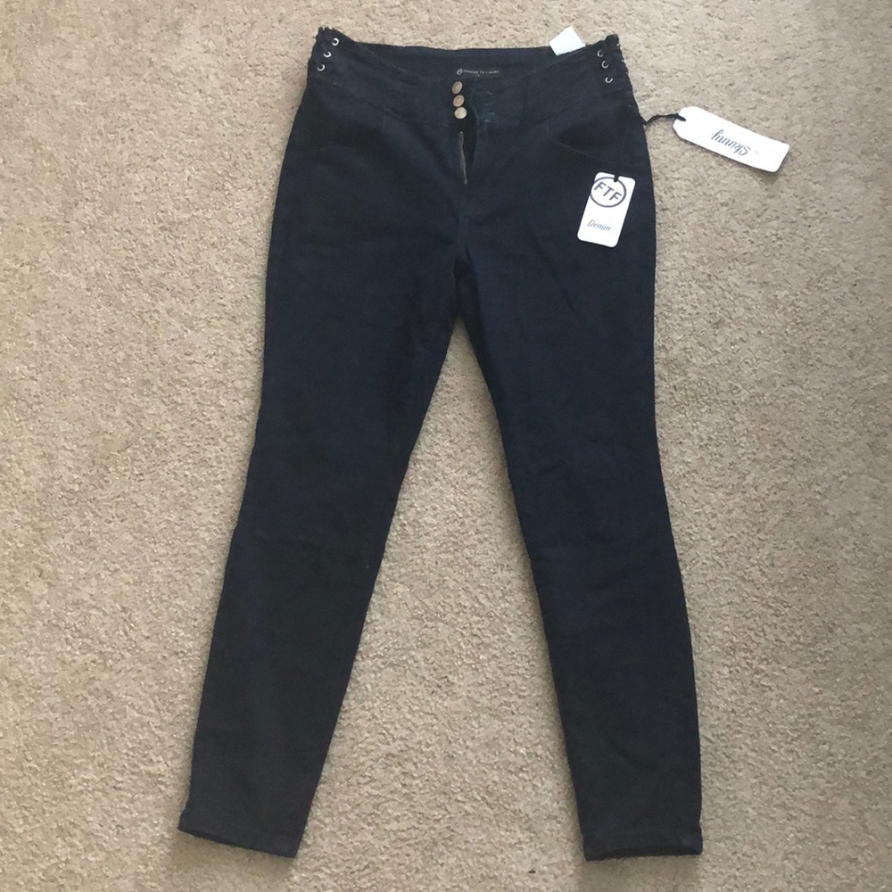 3 button fly denim skinny jeans